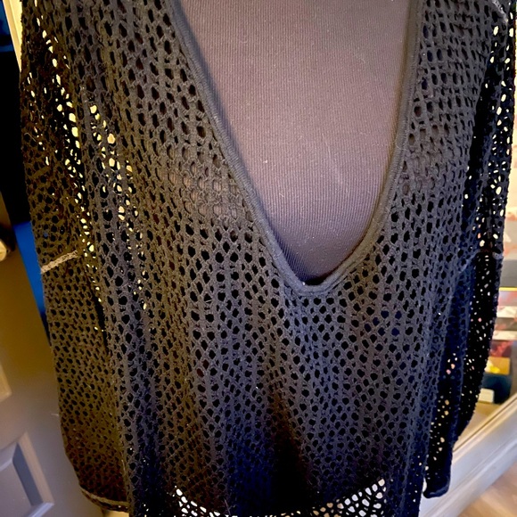 NWT Free People Oversized Black Mesh Sweater with plunging neckline. Super Sexy! - Picture 4 of 7